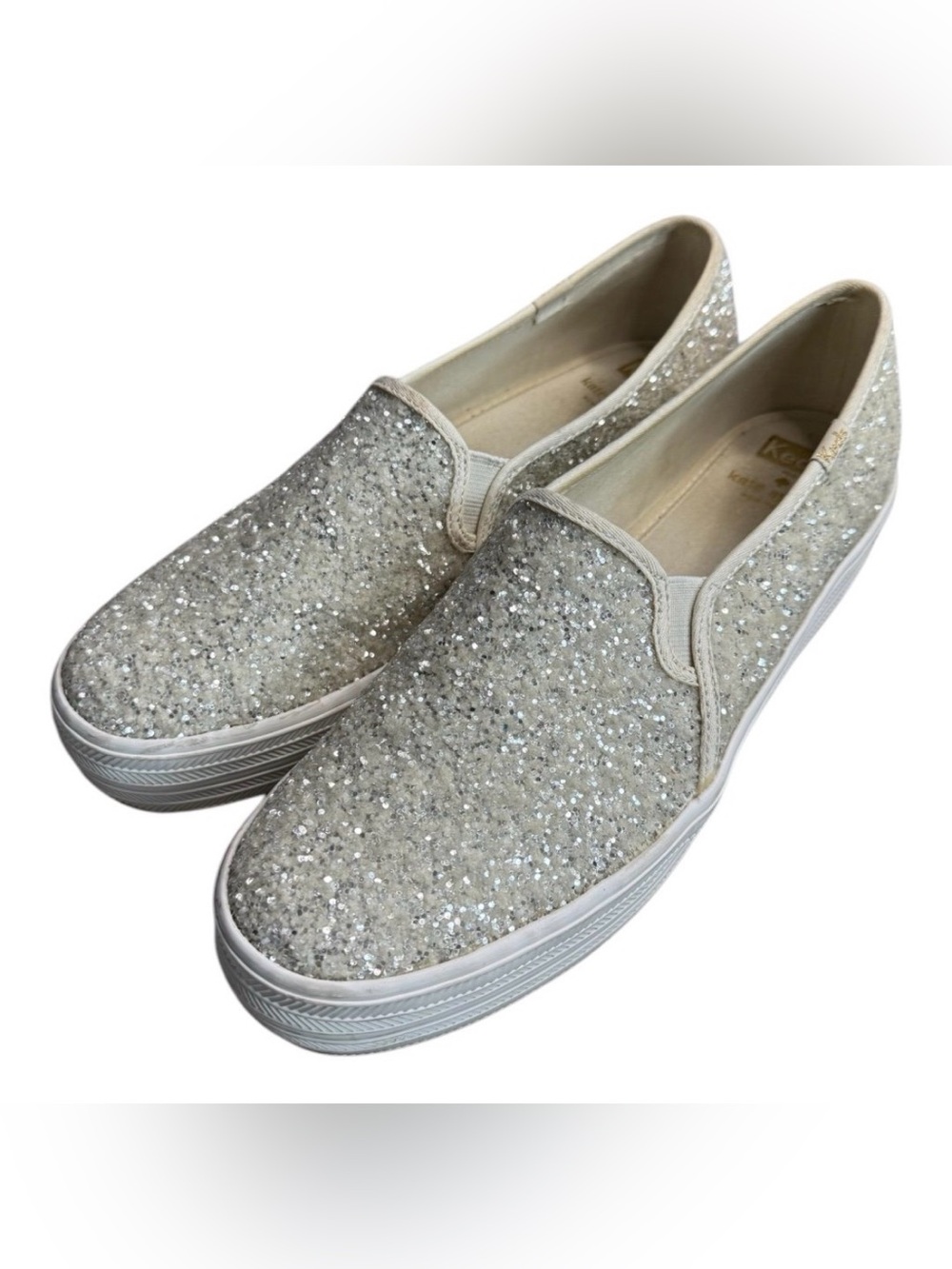Women's Silver Glitter Slip-On Sneakers